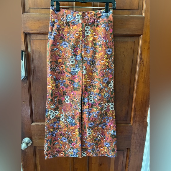 Maeve by Anthropologie Floral Crop Wide Leg Pants Size 2 Cottagecore Boho Retro - Picture 11 of 11